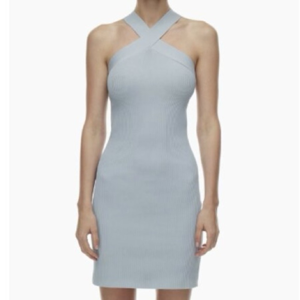 Aritzia Babaton Sculpt Knit Criss Cross Dress in Daze Grey - Size Large